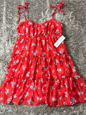 City Vibe Red orange Floral Tie-Shoulder Mini Dress
